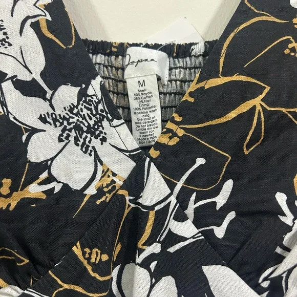 Floral Black and White  Dress with Gold Accents size M - Picture 5 of 5